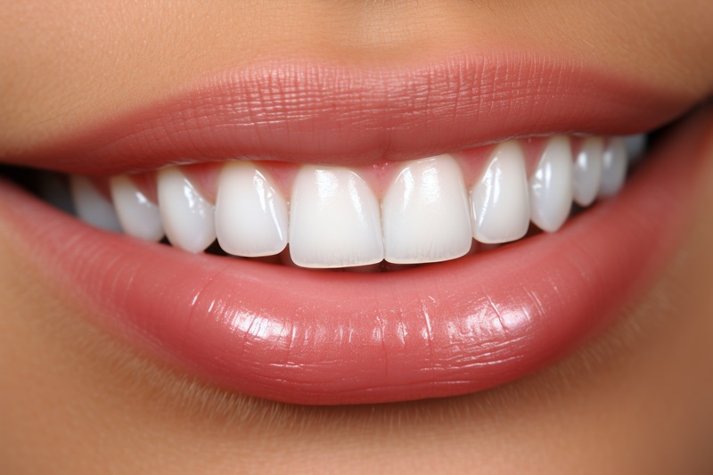 Womans white teeth veneers